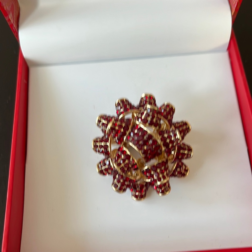 Charter Club red crystal bow pin
